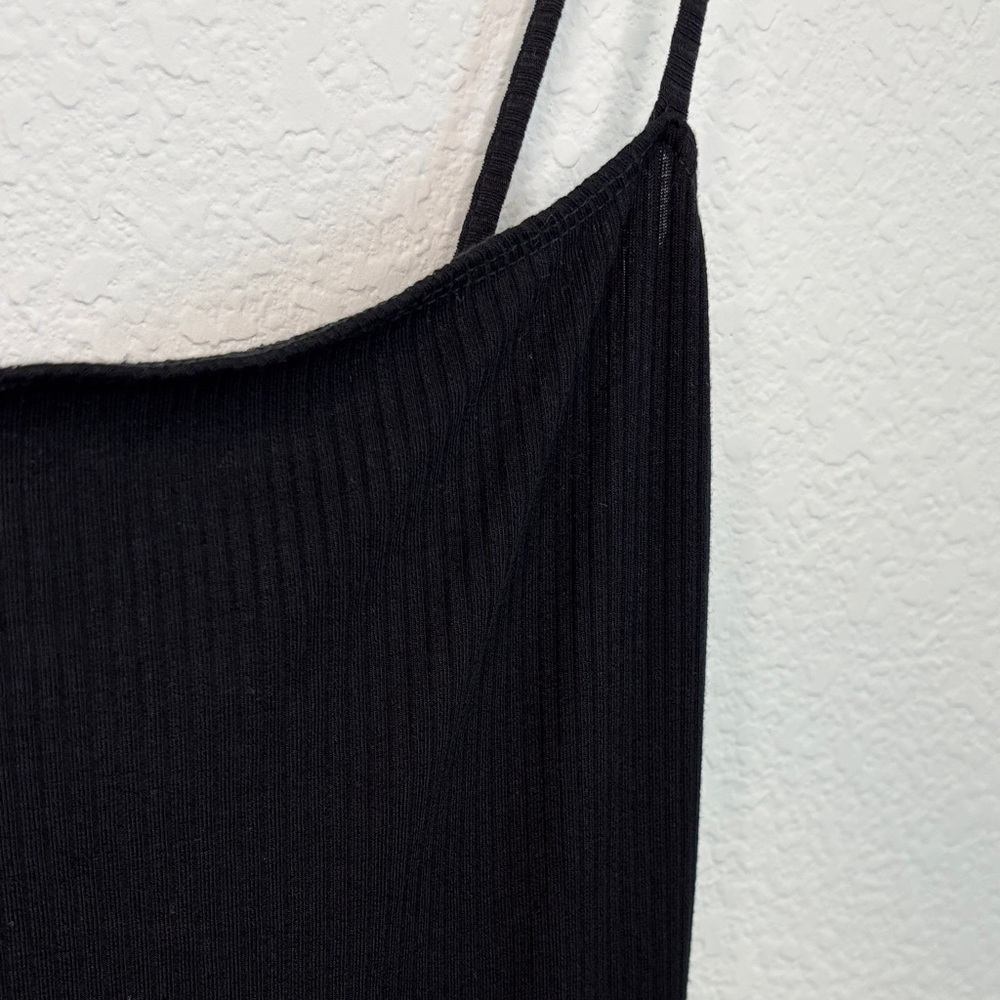 Reformation Billie Ribbed Black Spaghetti Strap Midi Dress With Pockets S - Picture 6 of 8